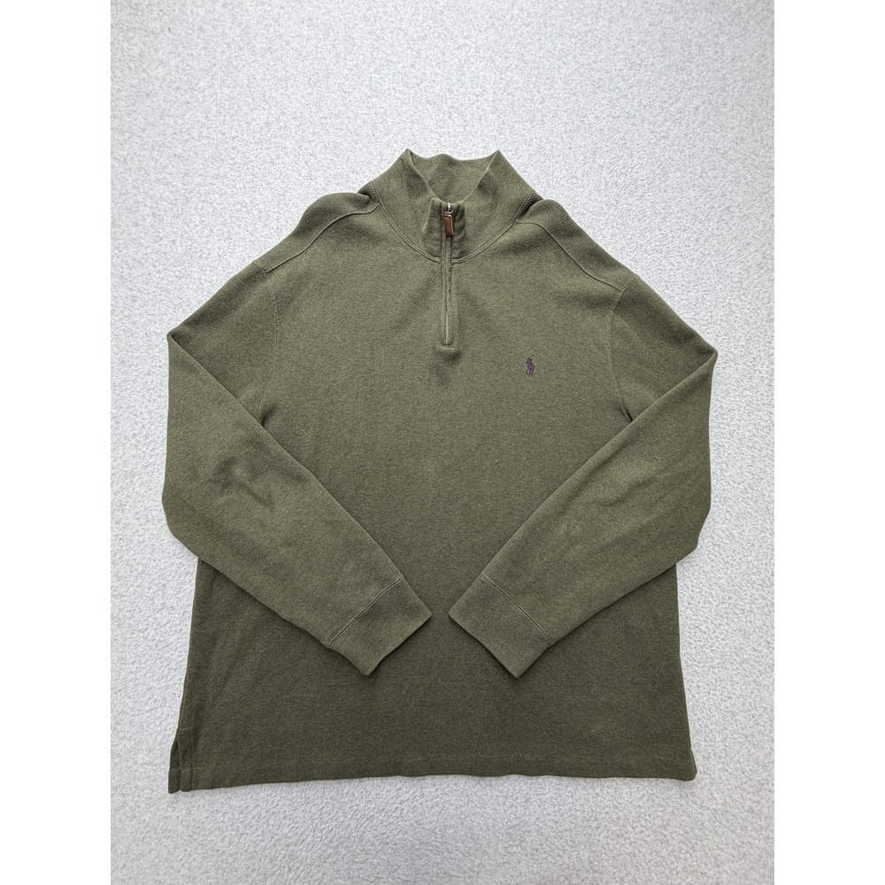 Polo By Ralph Lauren Sweater Mens XL Olive Cotton 1/4 Zip Mock‎ Neck Pullover